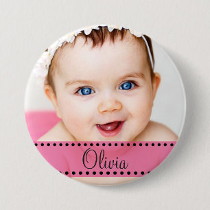 Baby Girl Name and Foto Magnet Pink Personalisiert Button