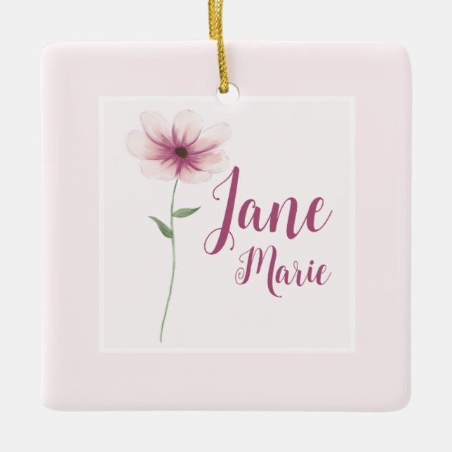Baby Girl Name Blush Pink Aquarellblume Keramikornament (Vorderseite)