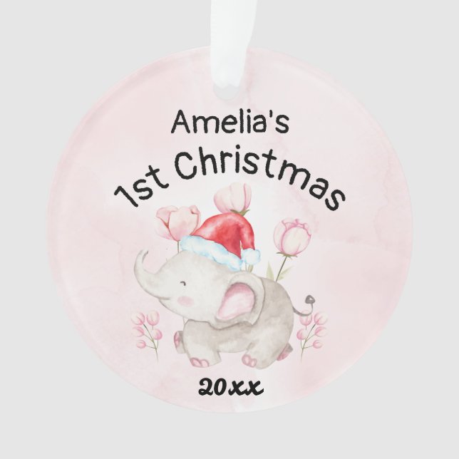 Baby Girl Name First Christmas 2023 Pink & Custom Ornament (Vorderseite)