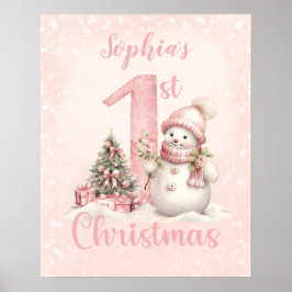 Baby Girl Name First Christmas Pink Kinderzimmer P Poster