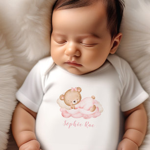 Baby Girl Name Pink Bear Strampler