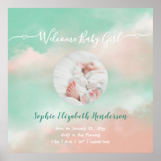 Baby Girl Name Script Birth Stats Newborn Foto Poster
