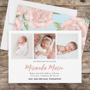 Baby Girl Newborn Foto Collage Simple Pink Floral