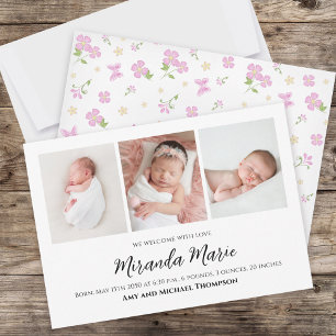 Baby Girl Newborn Foto Collage Simple Pink Floral