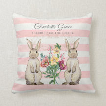 Baby Girl Nursery Floral Rabbits Birth Stats Name