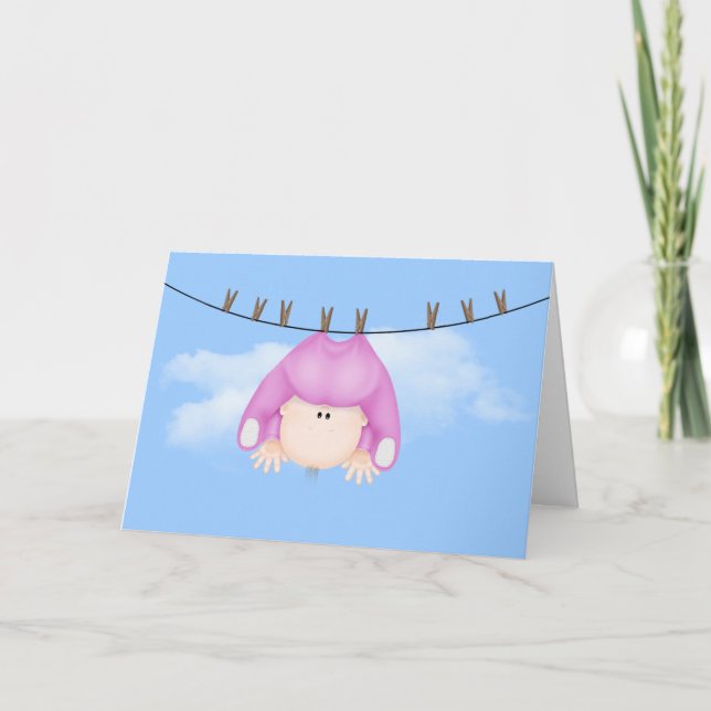 Baby Girl on Clothesline Card Karte (Vorderseite)