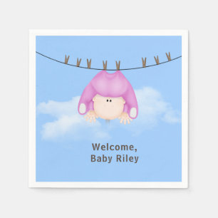 Baby Girl on Clothesline Napkins Serviette