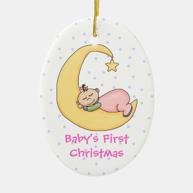 Baby Girl on Moon Premier ornement de Noël (Devant)