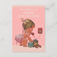Baby Girl on Phone Kinderdusche Save the Date