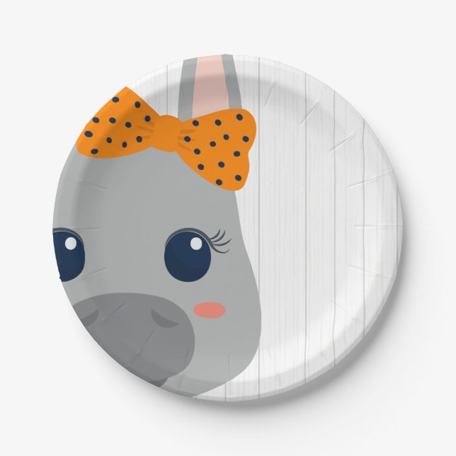 Baby Girl Orange Donkey Baby Dusche Pappteller (Vorderseite)
