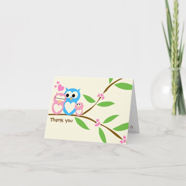 Baby Girl Owl Danke Note Card (Vorderseite)