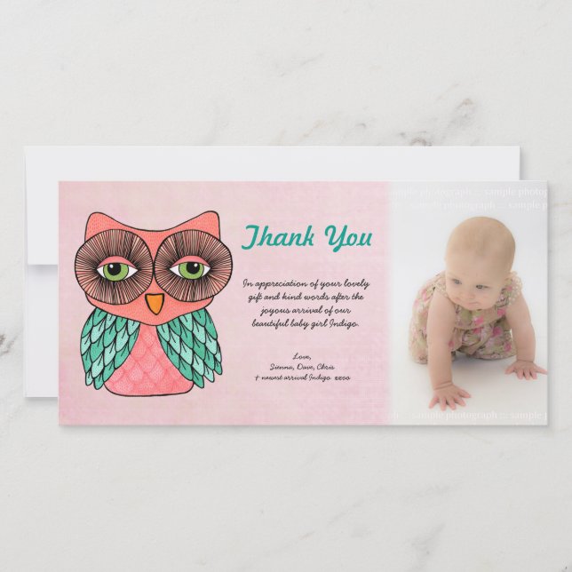 Baby Girl Owl Merci Modèle photo Photocard (Devant)