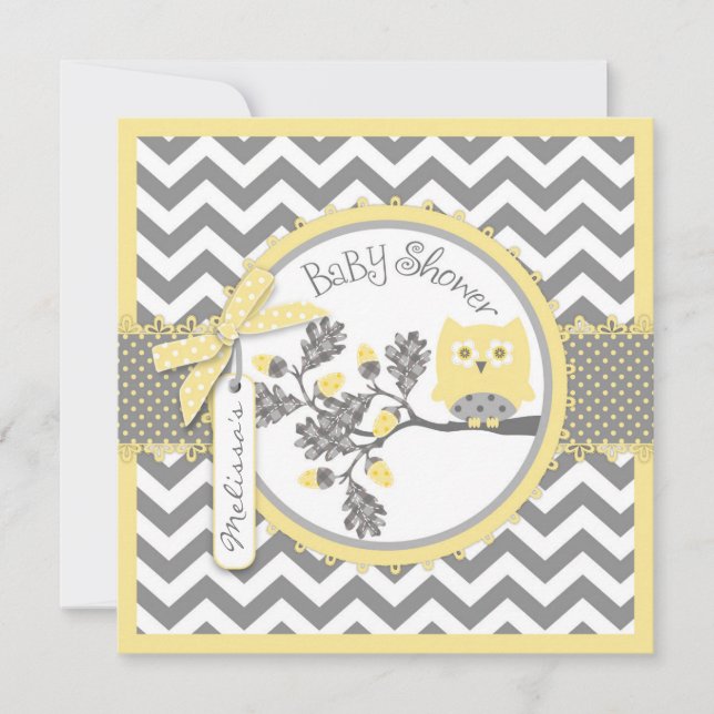 Baby Girl Owl Zickzack Print Baby Dusche Einladung (Vorderseite)