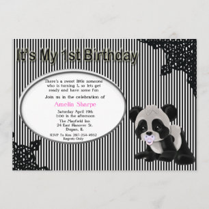 Baby Girl Panda Bear 1. Geburtstag Einladung