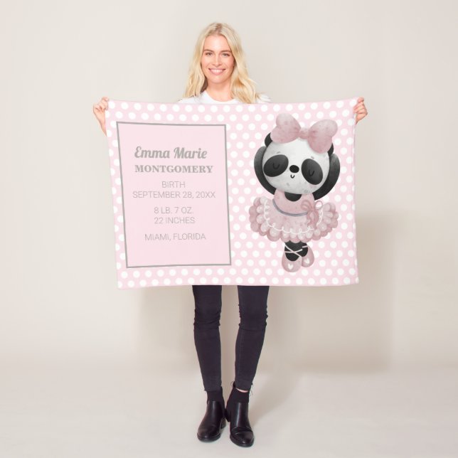 Baby Girl Panda Bear Pink Geburtsankündigung Fleecedecke (Beispiel)