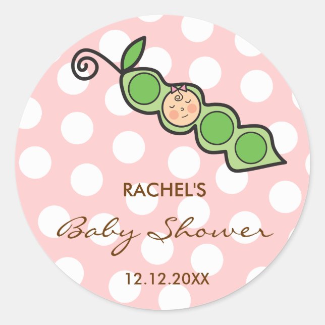 Baby Girl Pea in Pod Pink Babyaufkleber Runder Aufkleber (Vorderseite)