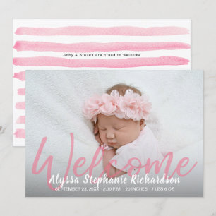 Baby Girl Pink 1 Foto Willkommensankündigung Einladung