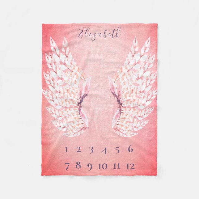 Baby Girl Pink Angel Wings Monatsmilestone Fleet Fleecedecke (Vorderseite)