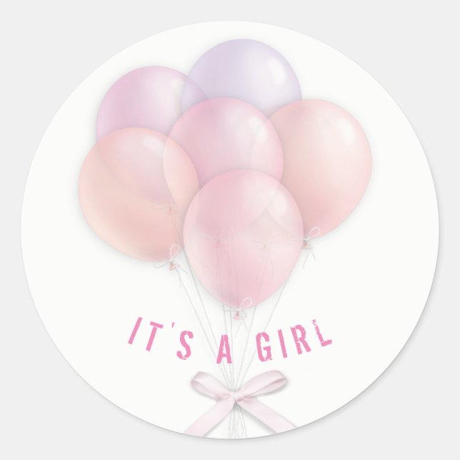 Baby Girl Pink Balloons Runder Aufkleber (Vorderseite)