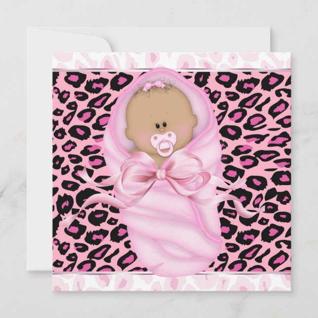 Baby Girl Pink Black Leopard Baby Girl Dusche Einladung (Vorderseite)