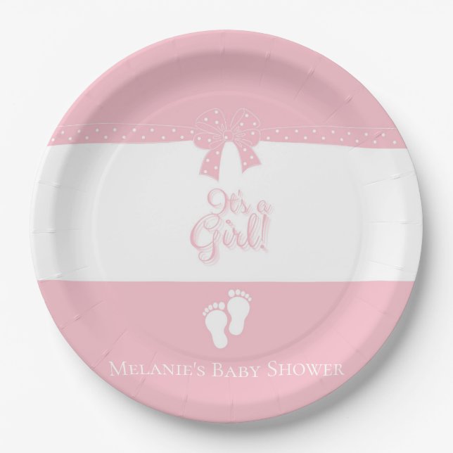 Baby Girl Pink Bows & Little Feet Custom Pappteller (Vorderseite)