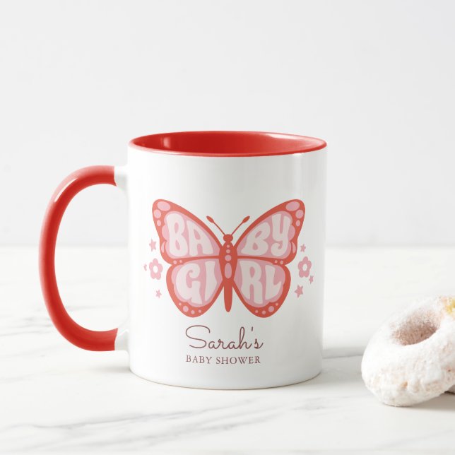 Baby Girl Pink Butterfly Baby Dusche Einladung Tasse (Mit Donut)