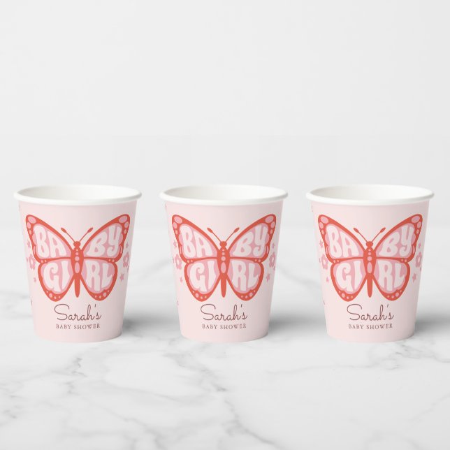 Baby Girl Pink Butterfly Babydusche Pappbecher (Multi)