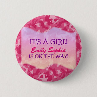 Baby Girl - Pink Camouflage Themed Baby Dusche Button
