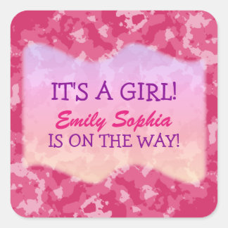 Baby Girl - Pink Camouflage Themed Baby Dusche Quadratischer Aufkleber