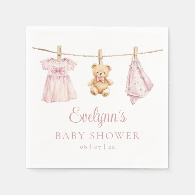 Baby Girl Pink Clothesline Babydusche Serviette (Vorderseite)