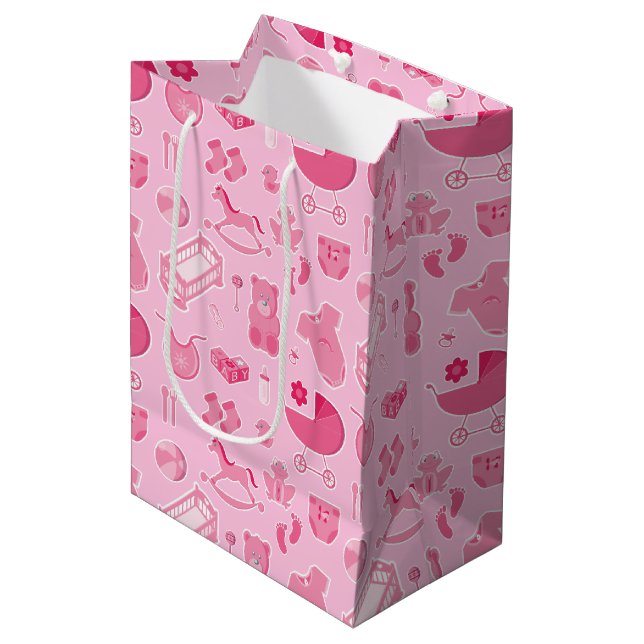 Baby Girl Pink Collage Mittlere Geschenktüte (Vorderseite Schrägansicht)