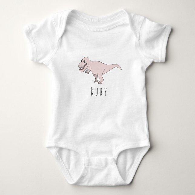 Baby Girl Pink Doodle T-Rex Dinosaurier mit Name Strampler (Vorderseite)