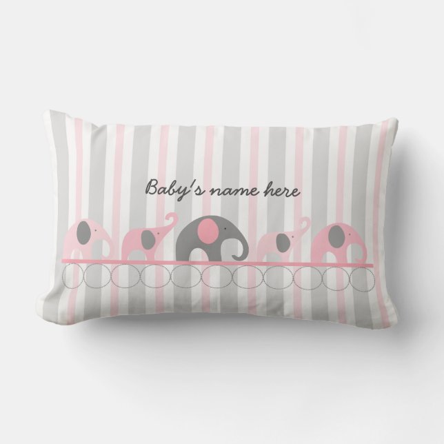 Baby Girl Pink Elefanten Kinderzimmer Dekoration + Lendenkissen (Vorderseite)