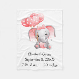Baby Girl Pink Elephant Balloons Birth Stats Baby Fleecedecke