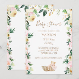 Baby Girl Pink Floral Script Elegant Baby Shower Einladung