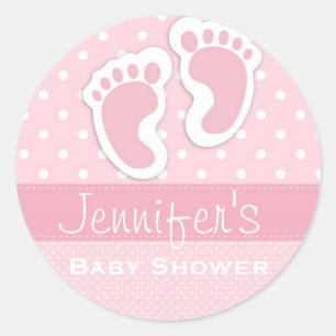 Baby Girl Pink Footprint Polka Dot Shower Stickers
