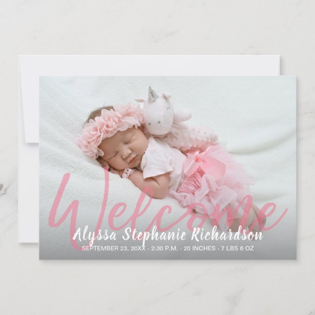 Baby Girl Pink Foto Willkommensankündigung Einladung (Vorderseite)