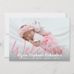 Baby Girl Pink Foto Willkommensankündigung Einladung