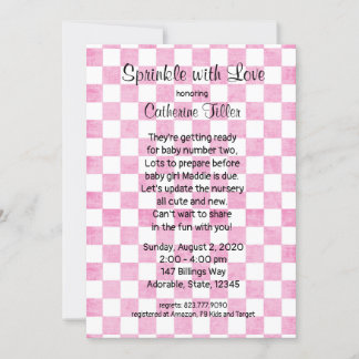 Baby Girl Pink Gingham Sprinkle Dusche Einladung