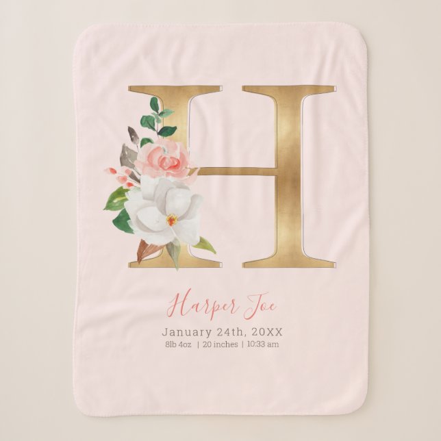 Baby Girl pink & gold Geburtsstatistiken - Letter  Sherpadecke (Vorderseite)