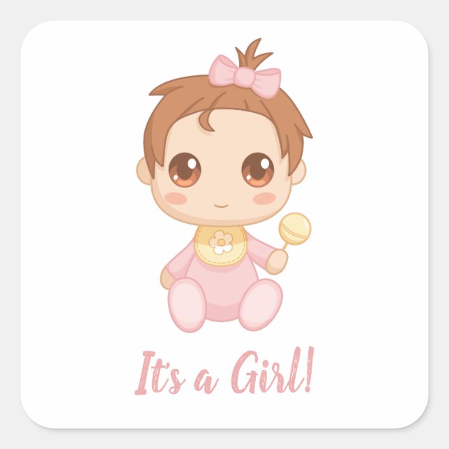 Baby Girl Pink Jumpsuit Custom Text Quadratischer Aufkleber (Vorderseite)