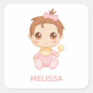Baby Girl Pink Jumpsuit Individuelle Name Quadratischer Aufkleber