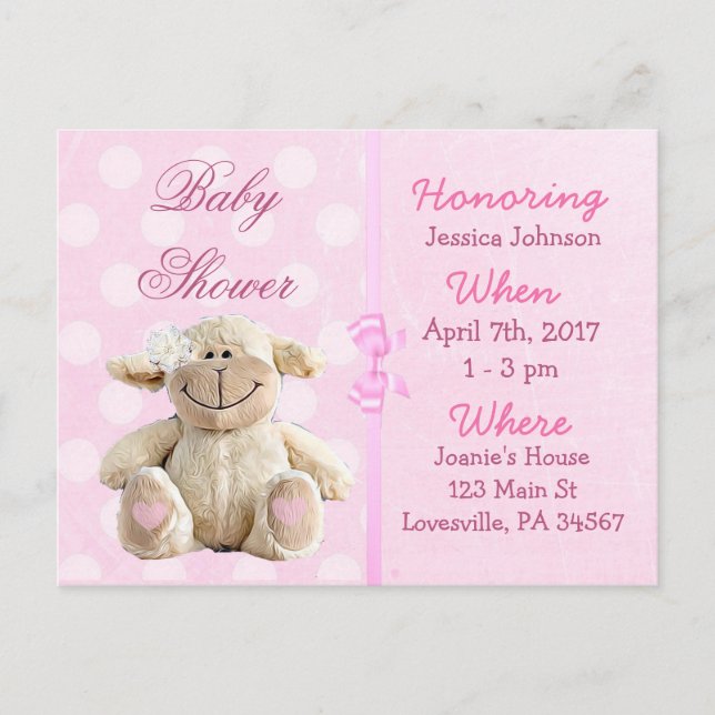 Baby Girl Pink Lamb Babydusche Einladung (Vorderseite)