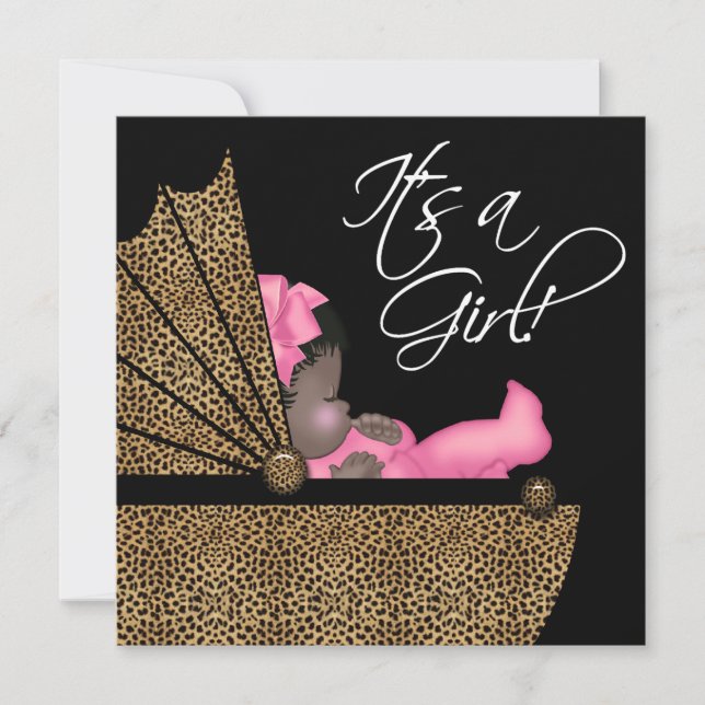 Baby Girl Pink Leopard Baby Dusche Einladung (Vorderseite)