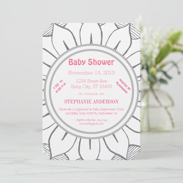 Baby Girl Pink Magenta Floral Baby Dusche Einladung (Stehend Vorderseite)