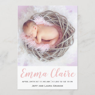 Baby Girl Pink Marble Foto Geburtsankündigung Einladung