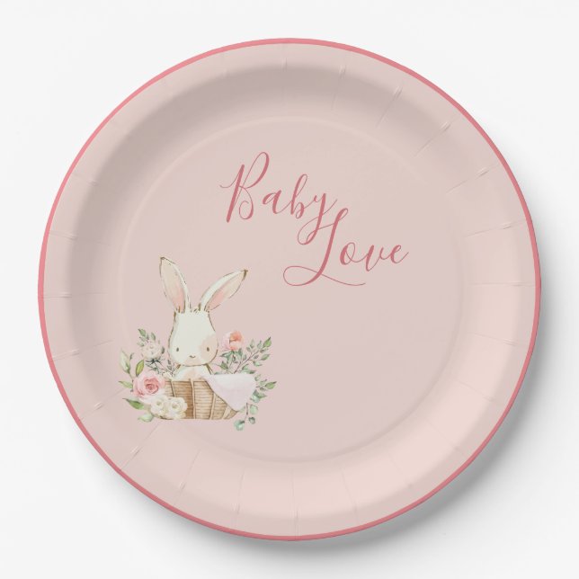 Baby Girl Pink Niedlich Elegante Script Baby Dusch Pappteller (Vorderseite)
