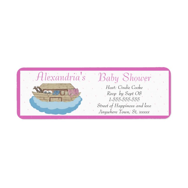 Baby Girl Pink Noah's Ark Baby Shower Einladung (Vorne)