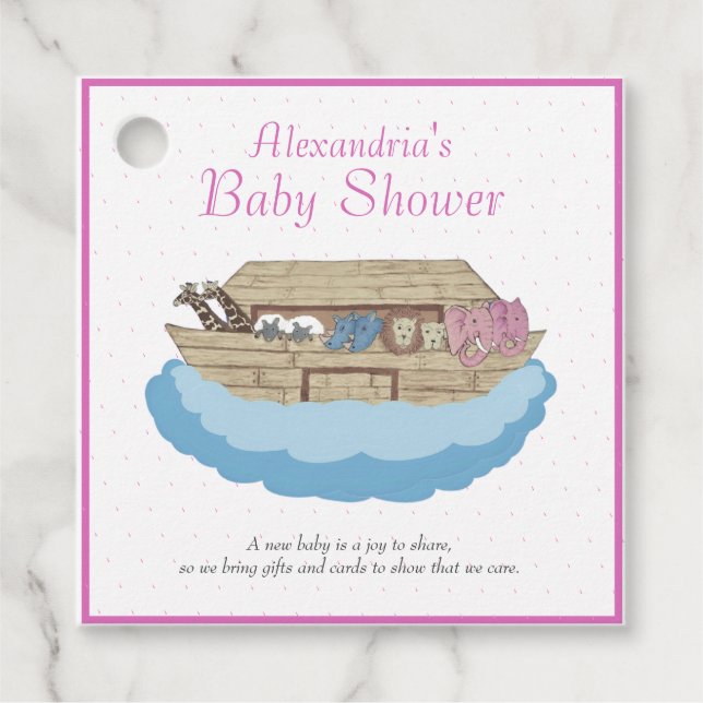 Baby Girl Pink Noah's Ark Baby Shower Einladung Geschenkanhänger (Vorderseite)