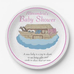 Baby Girl Pink Noah's Ark Baby Shower Einladung Pappteller